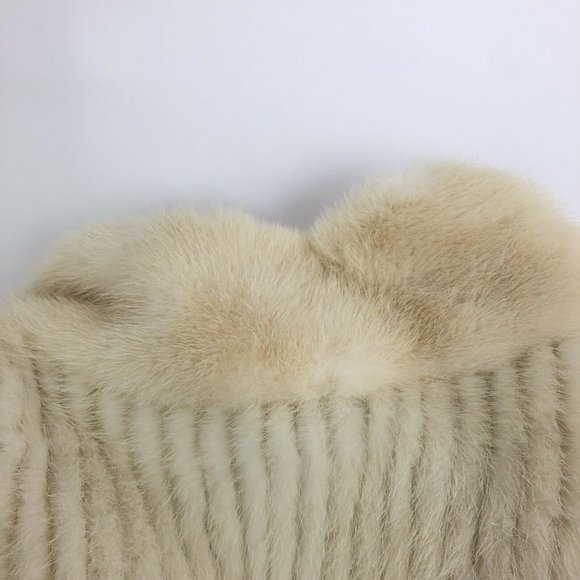 Women's Vintage White Saga USA Mink Fur Jacket Ribbed Size M Pockets KOREA Made - Picture 10 of 10